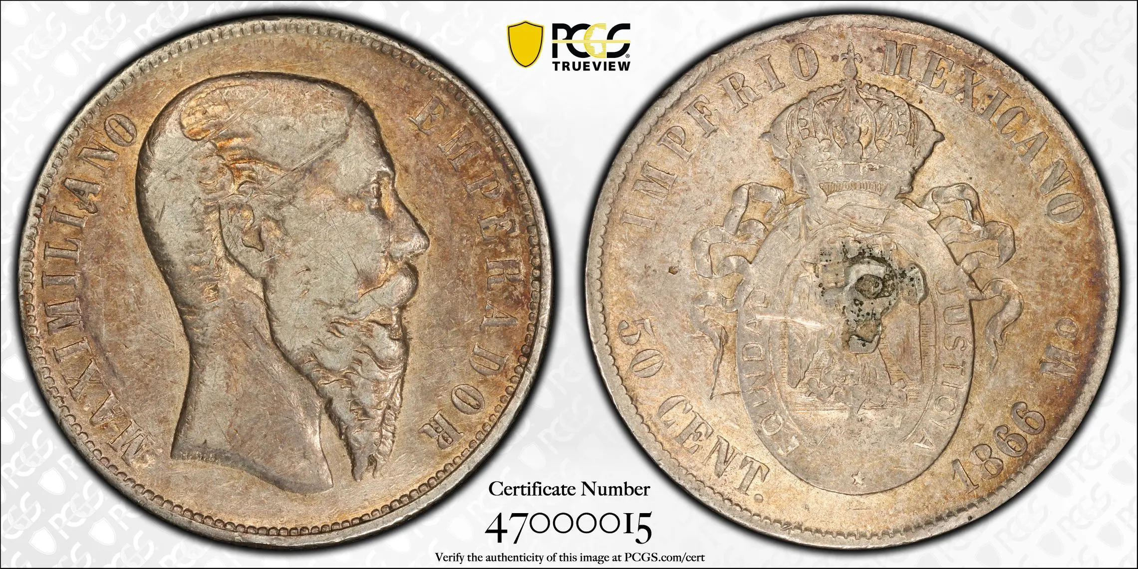 1866-Mo Mexico Maximilian 50 Centavo PCGS VF Details - Image 3