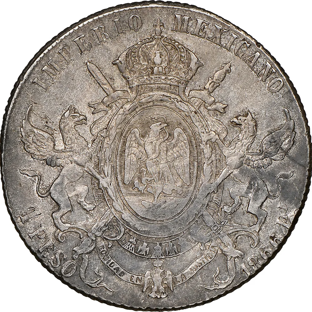 1866-Pi Mexico Maximilian Peso NGC AU 53 - Image 4