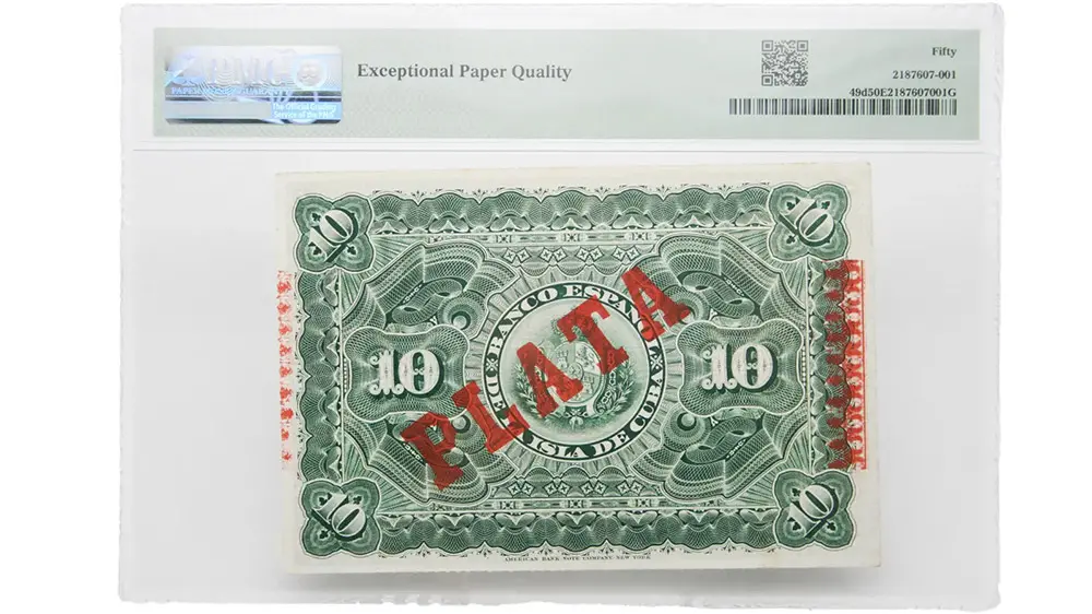 1896 10 Peso Banco Cuba PMG AU 50 - Image 2
