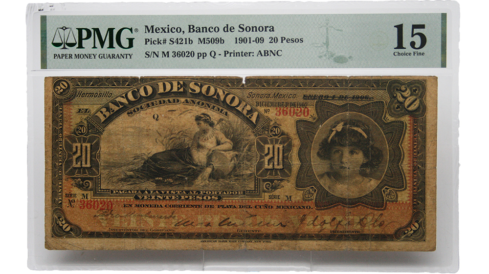 1901-09 20 Peso Mexico Banco De Sonora