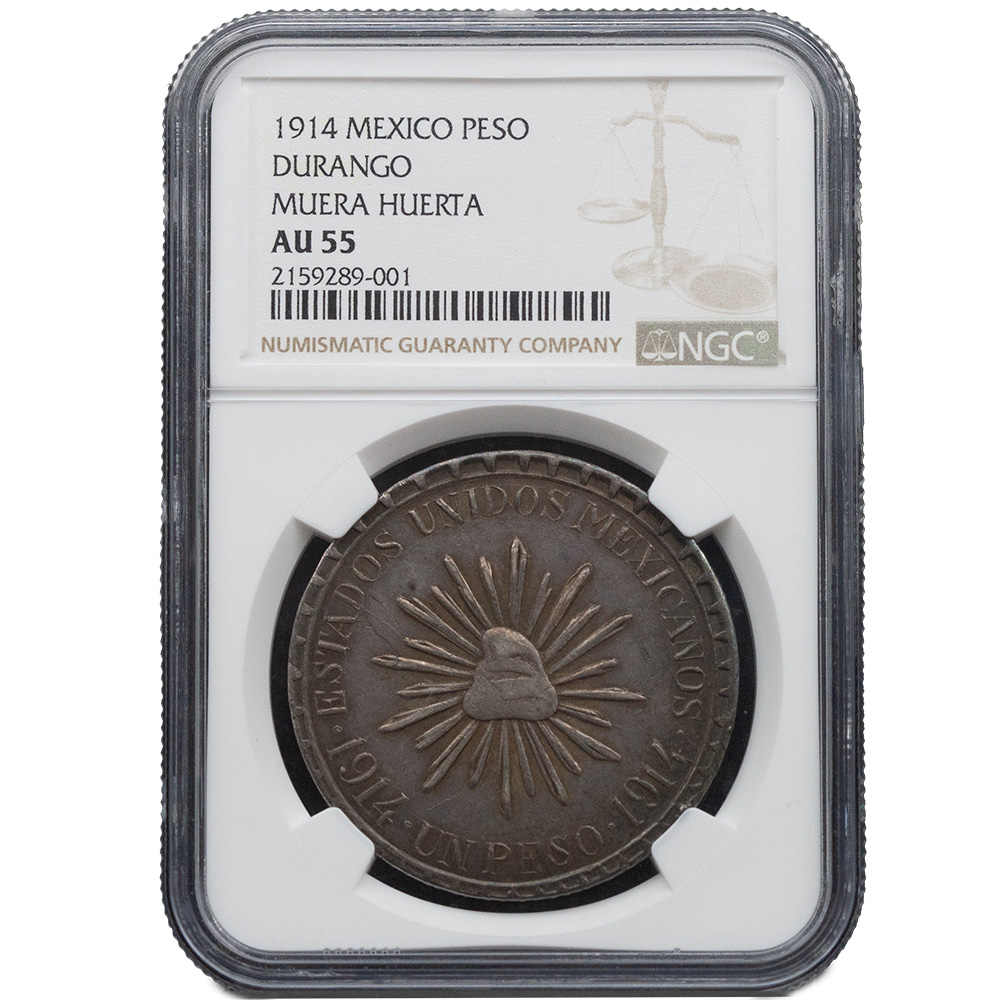 1914 Mexico Muera Huerta Peso Durango NGC AU 55