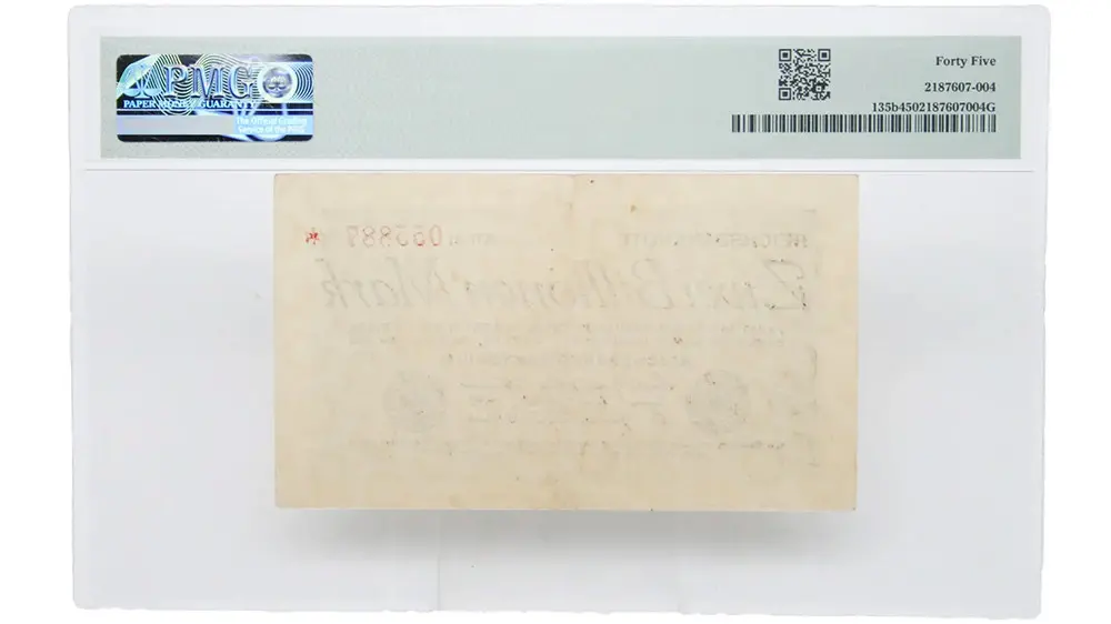 1923 2 Billionen Mark Germany PMG Choice Extremely Fine 45 - Image 2