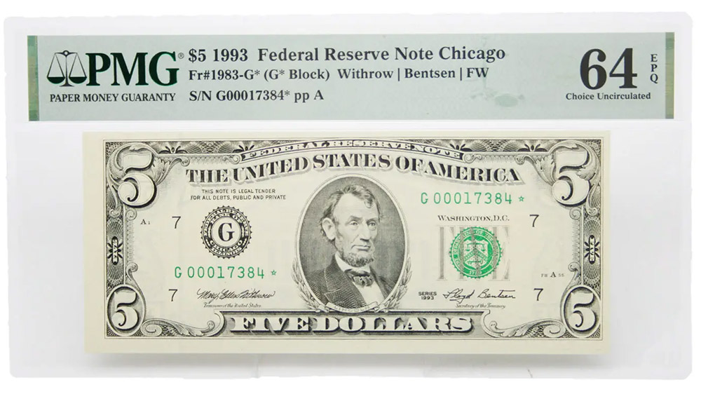 1993 $5 Federal Reserve Chicago Star Note