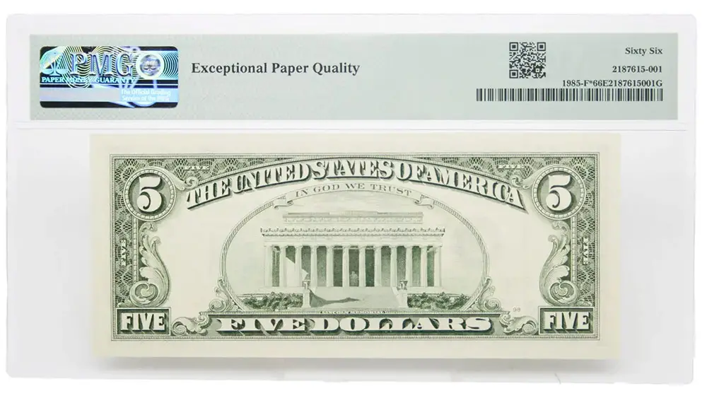 1995 $5 FRN Atlanta Star PMG Gem UNC 66 EPQ - Image 2