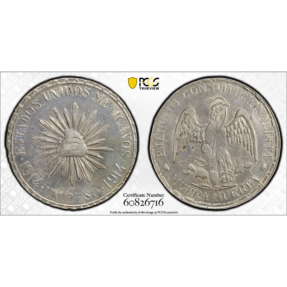 1914 Mexico Muera Huerta Peso Durango PCGS MS 61