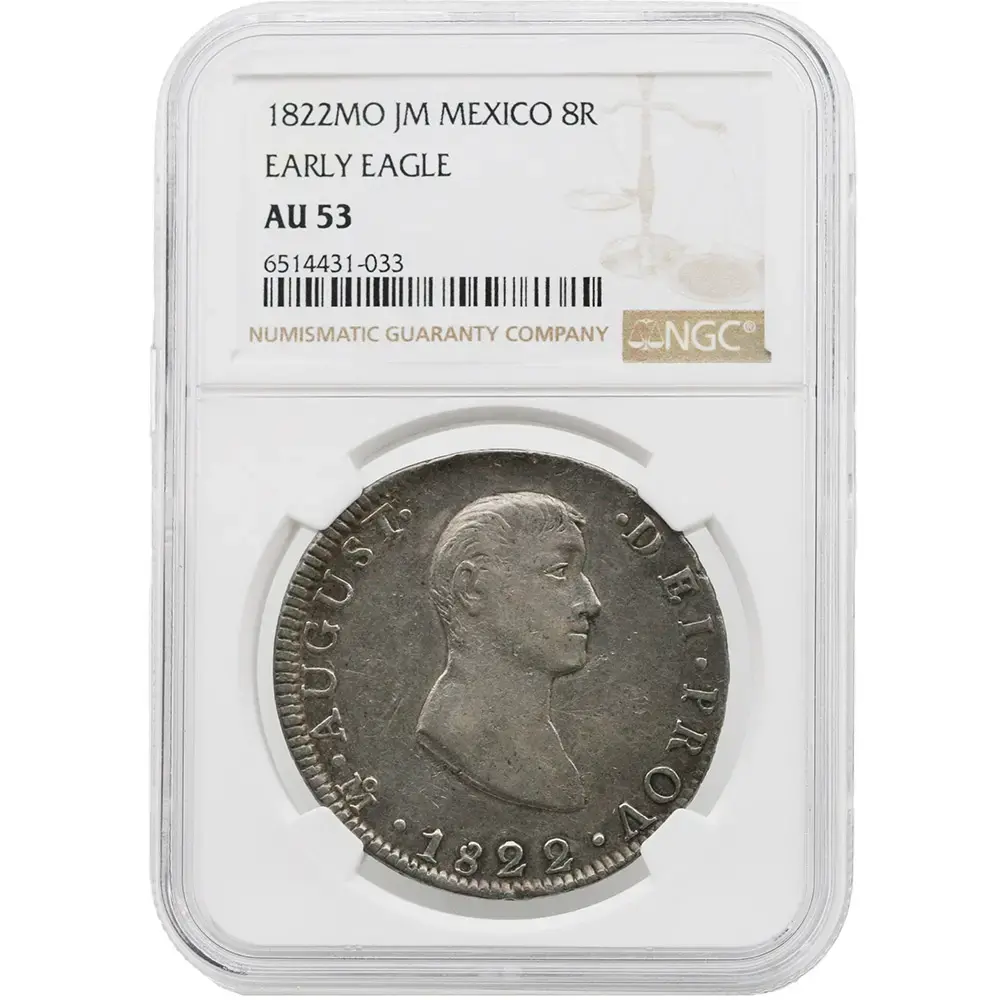 1822-MO|JM Mexico 8 Reales Pollito Iturbide NGC AU 53