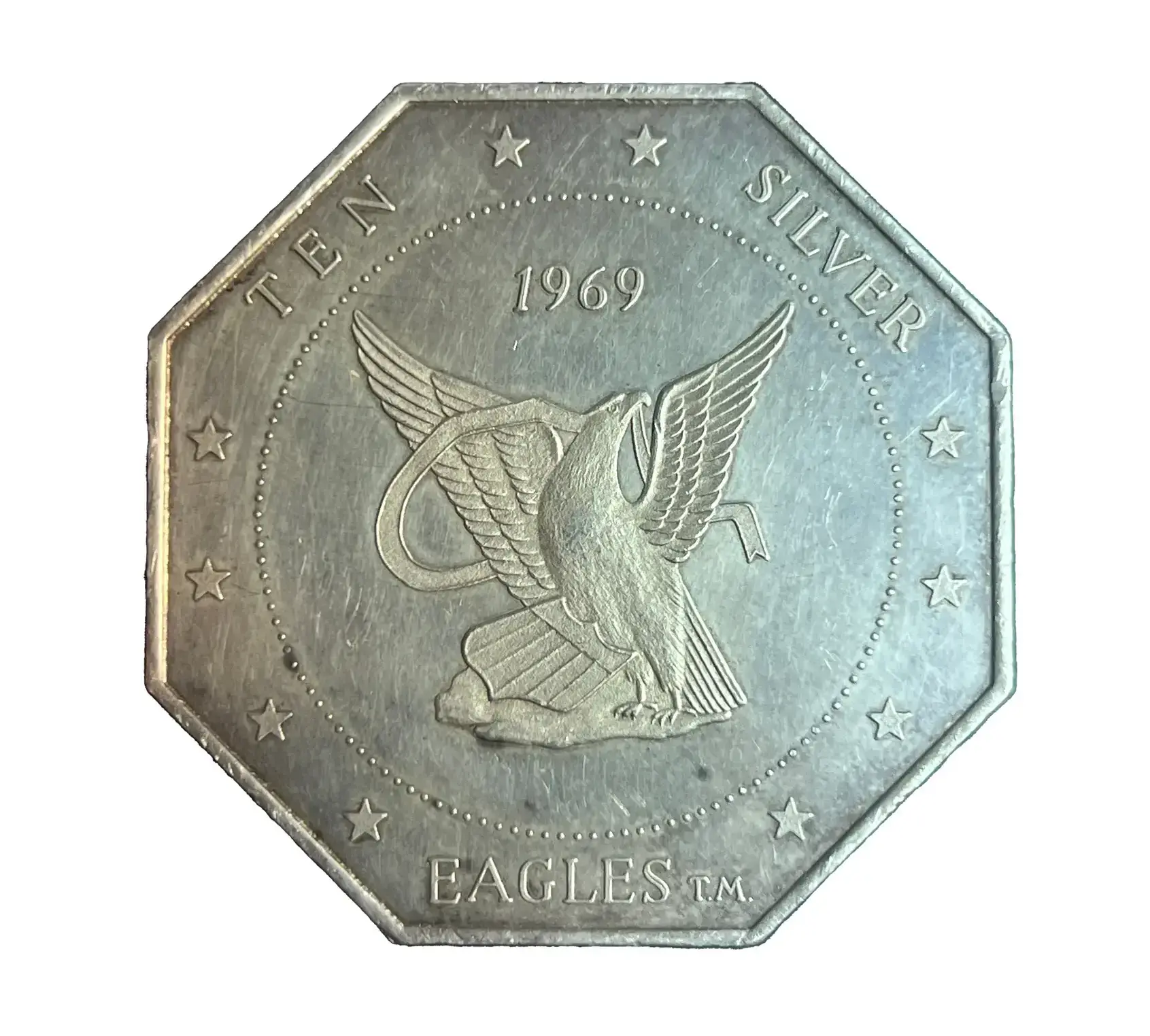 1969 Ten Silver Eagles 10 Troy oz. .999 Octagonal Bar, Walla Walla
