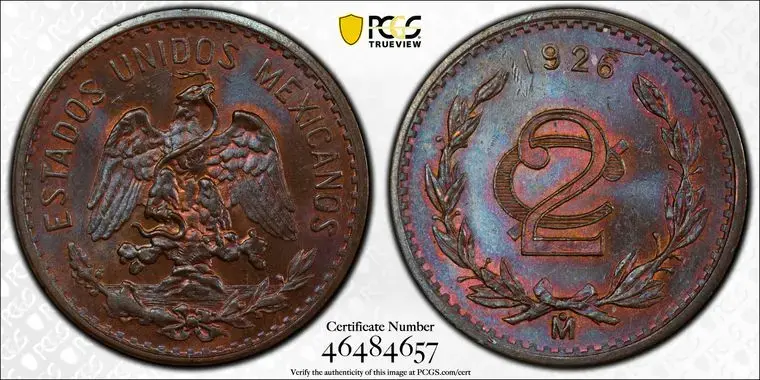 1926 Mexico Dos Centavo KM-419 PCGS MS64BN - Image 3