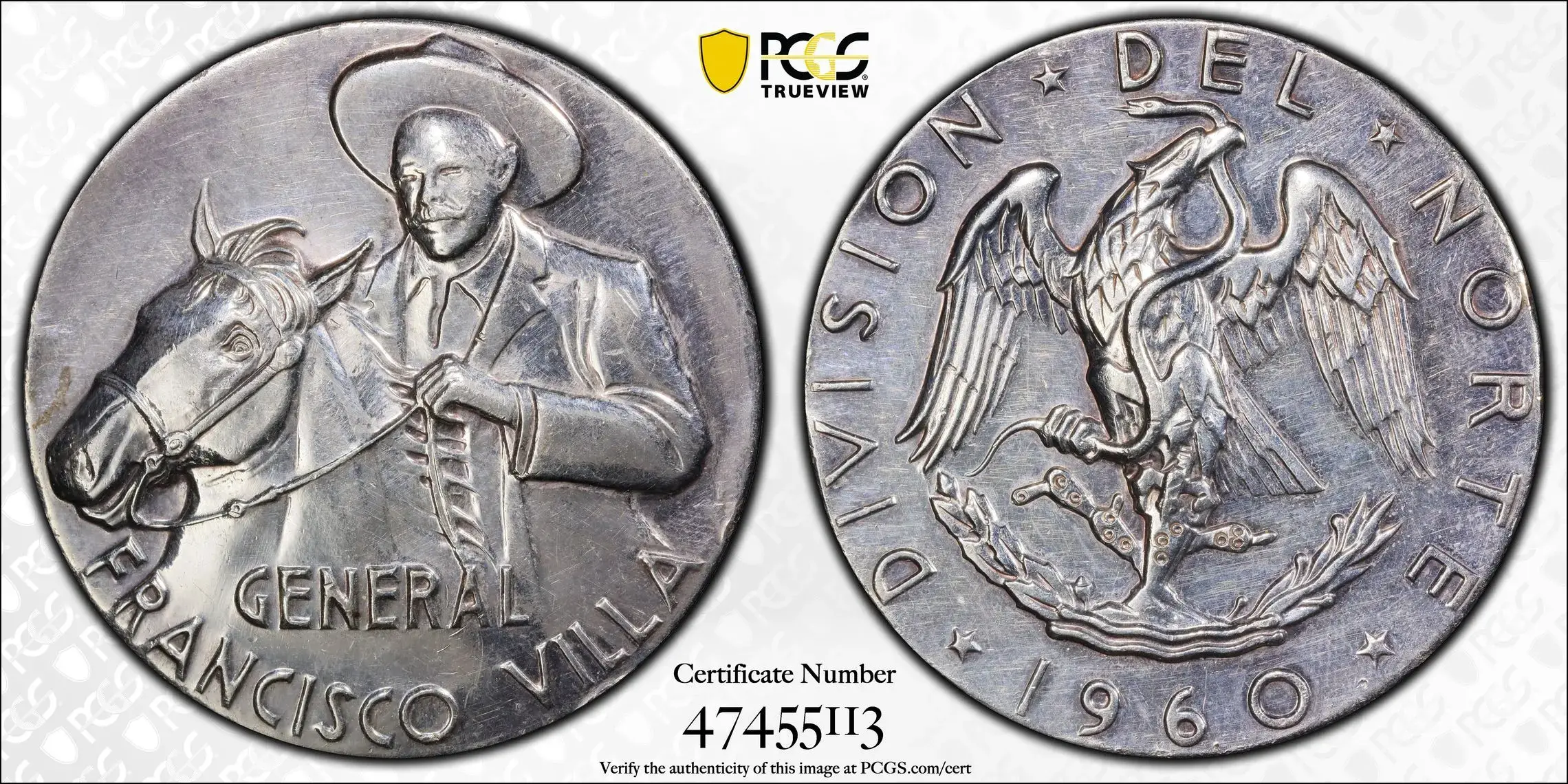 1960 Mexico Pancho Villa Medal PCGS SP58 - Image 3