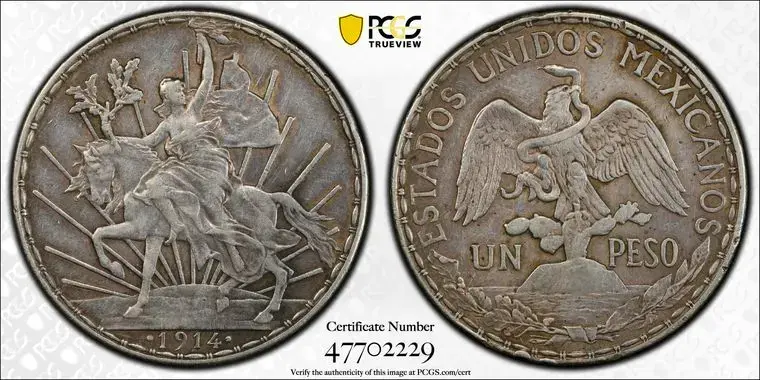 1914 Mexico Caballito Peso PCGS XF45 KM#453 - Image 2