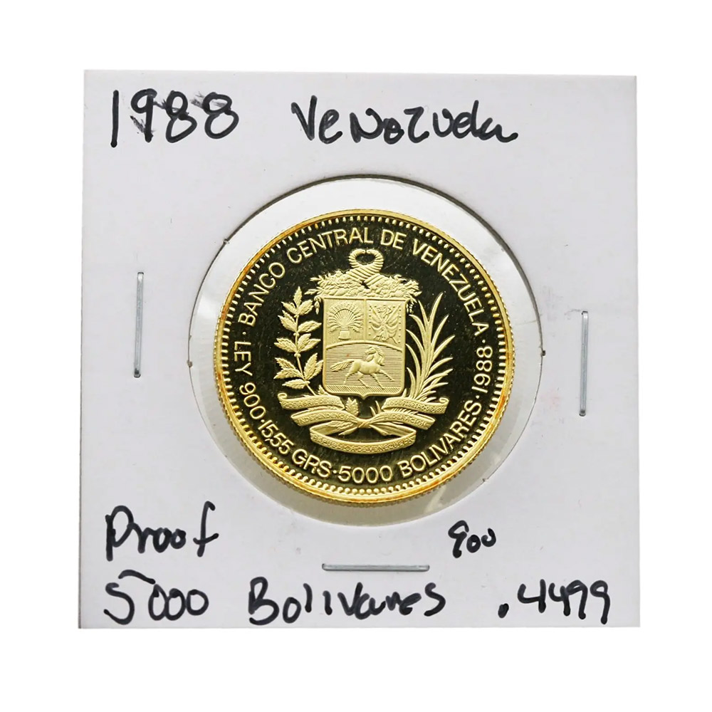 1988 Gold Proof Venezuela 5000 Bolivares- Rafeal Urdaneta
