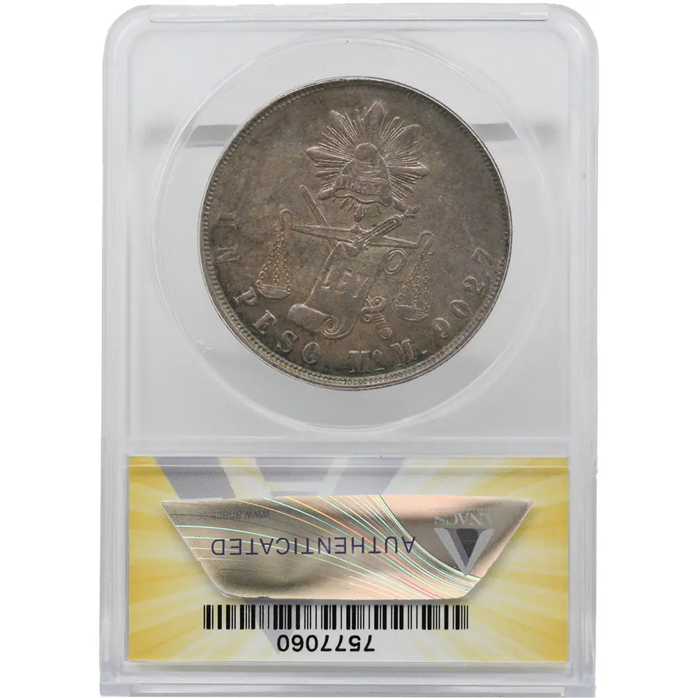 1872-Mo|M Mexico Peso Toned ANACS AU 50 - Image 2