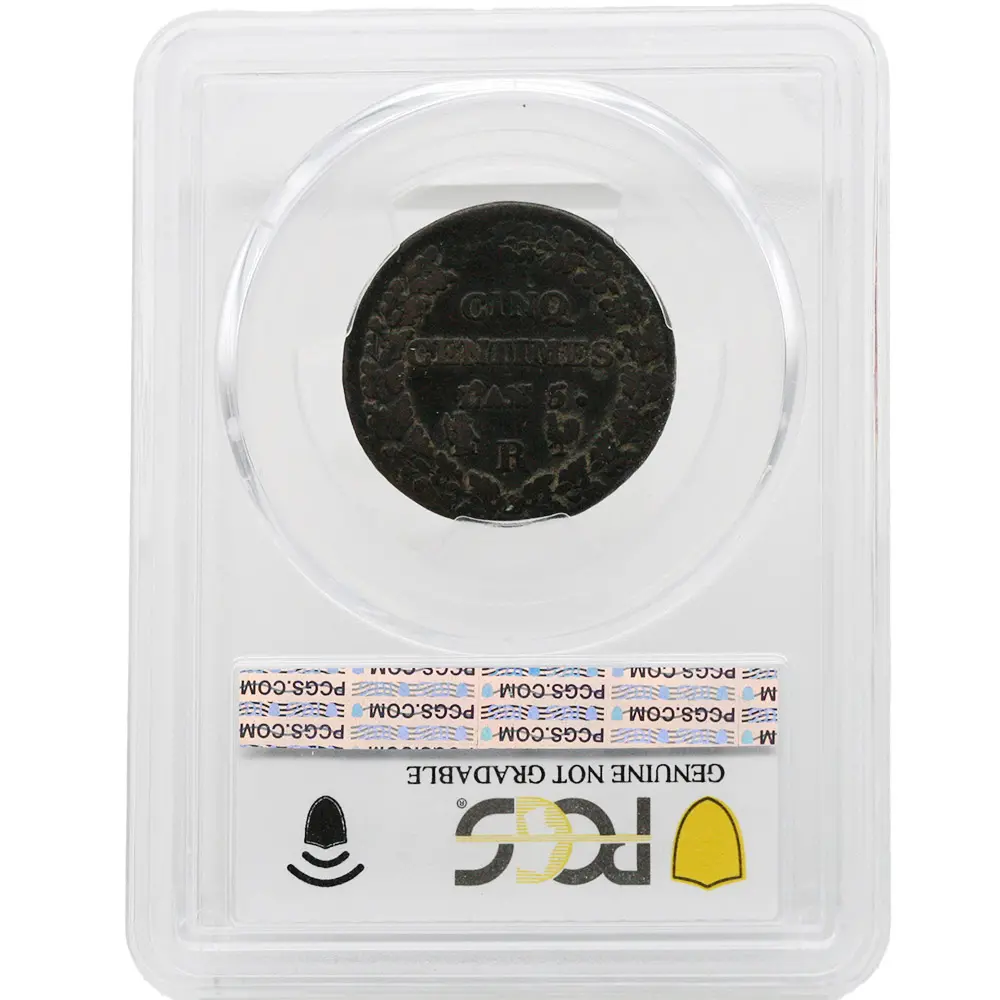 1796-R France 5 Centimes PCGS Genuine Damaged - Image 2