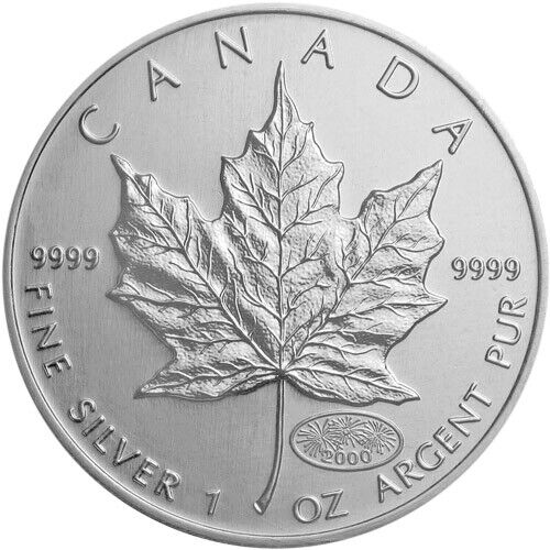 2000 1 oz Fireworks Privy Canadian Silver Maple Leaf Coin