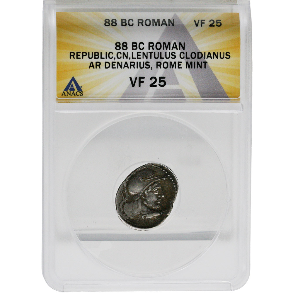 88 BC Roman Republic Lentulus Clodianus AR Denarius
