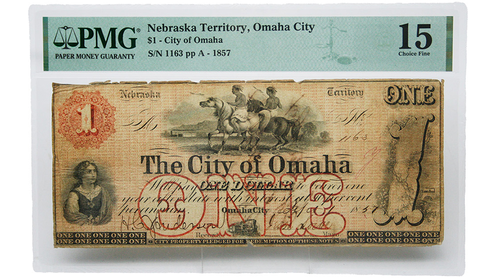 1857 $1 Omaha City Nebraska Territory Note