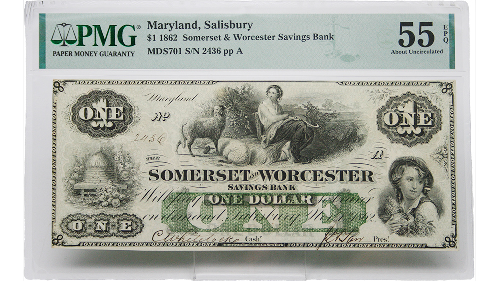 1862 $1 Somerset & Worcester Saving Bank