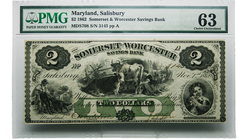 1862 $2 Somerset & Worcester Saving Bank
