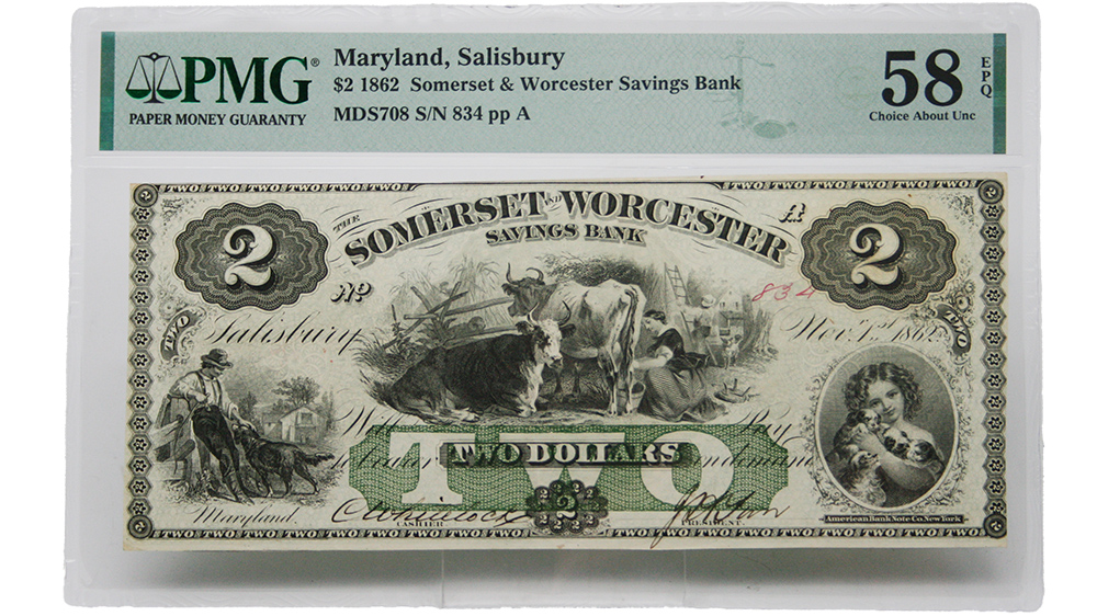 1862 $2 Somerset & Worcester Saving Bank
