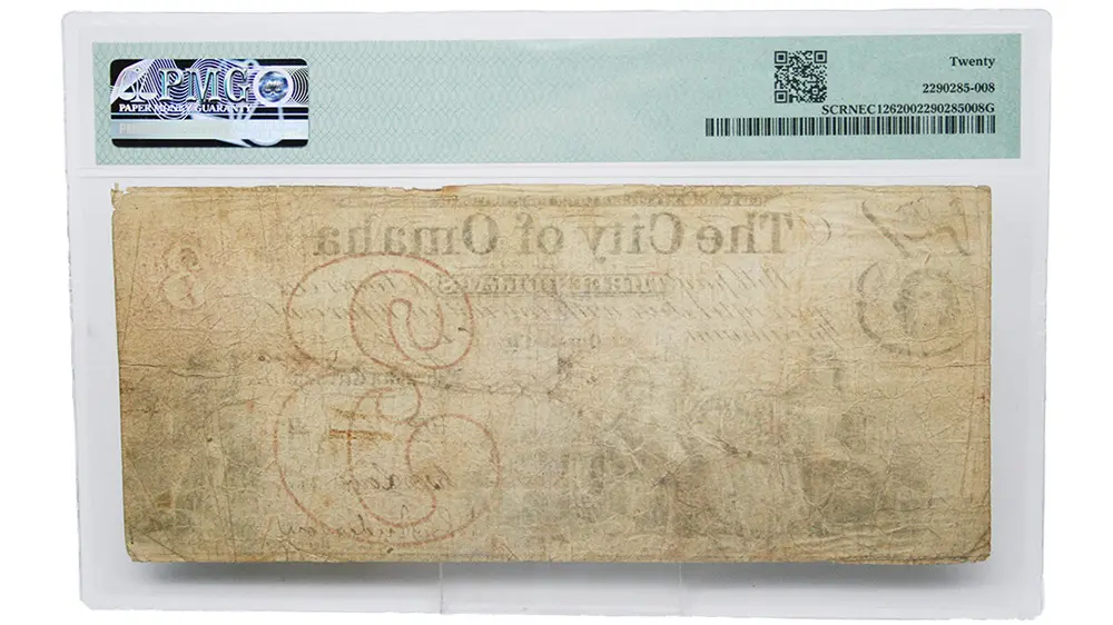 1857 $3 Omaha City Nebraska Territory Note - PMG VF 20 - Image 2