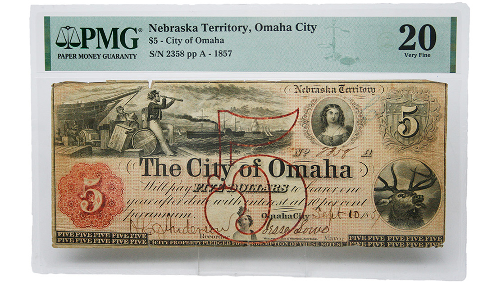 1857 $5 Omaha City Nebraska Territory Note