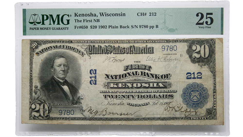 1902 $20 First National Bank Kenosha, Wisconsin
