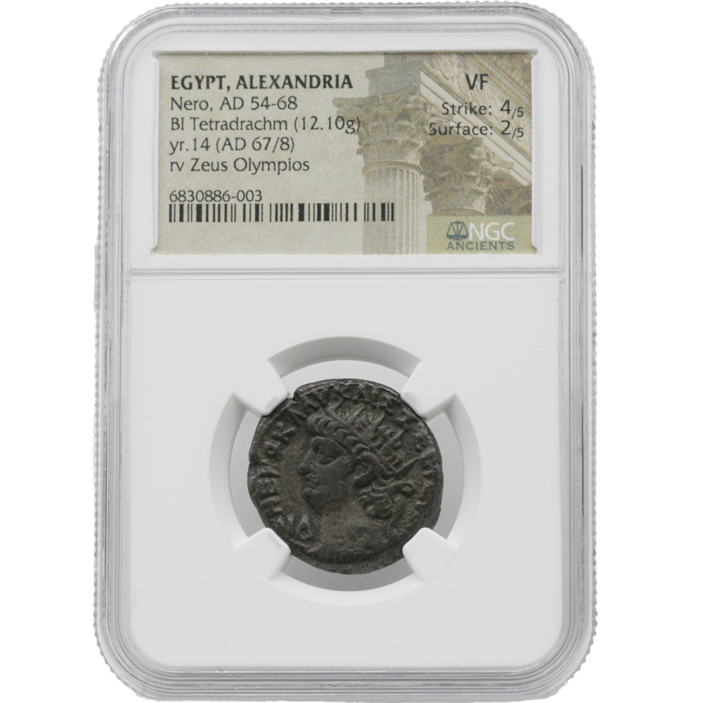 AD 54-68 Nero Egypt, Alexandria Rv Zeus Olympios BI Tetradrachm NGC VF