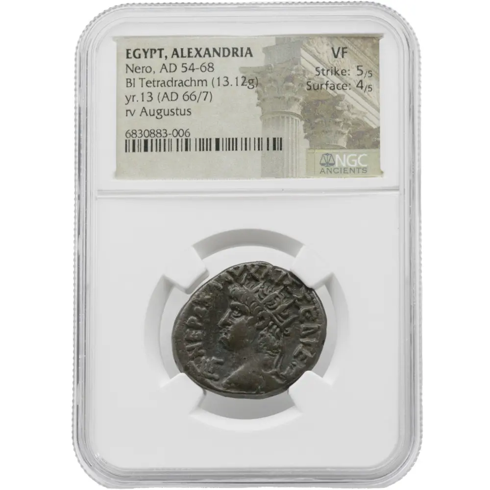 AD 54-68 Nero Egypt, Alexandria Rv Augustus BI Tetradrachm NGC VF
