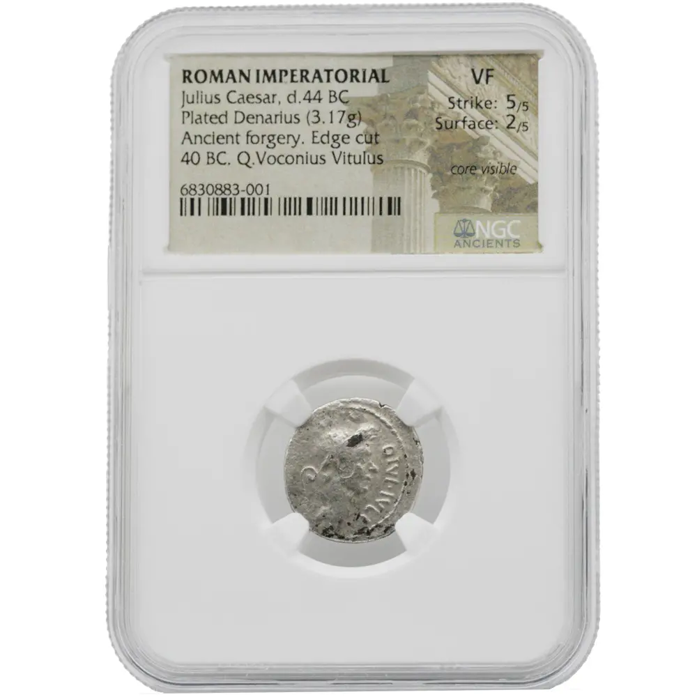 Julius Caesar 44 BC Roman Imperatorial Plated Denarius 40 BC Q. Voconius Vitulus NGC VF