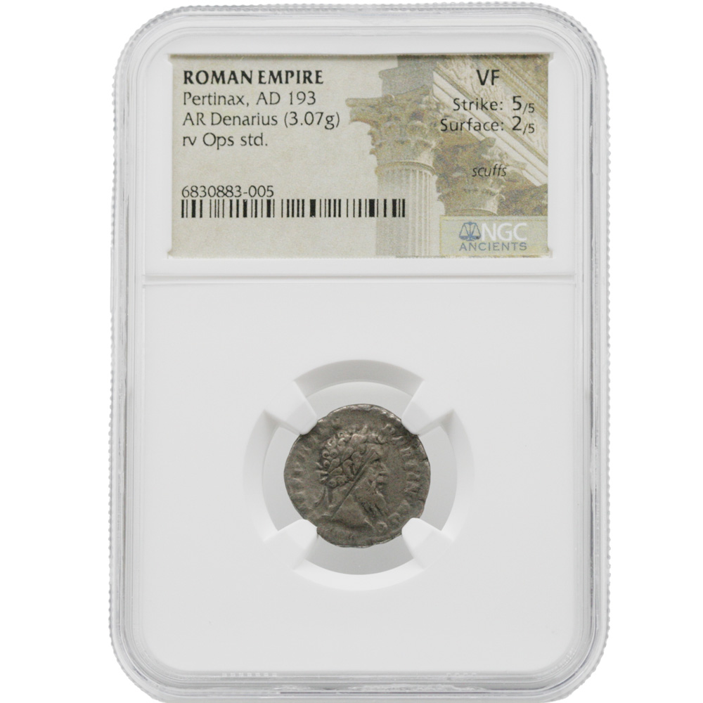 AD 193 Roman Empire Pertinax AR Denarius RV Ops std. NGC VF