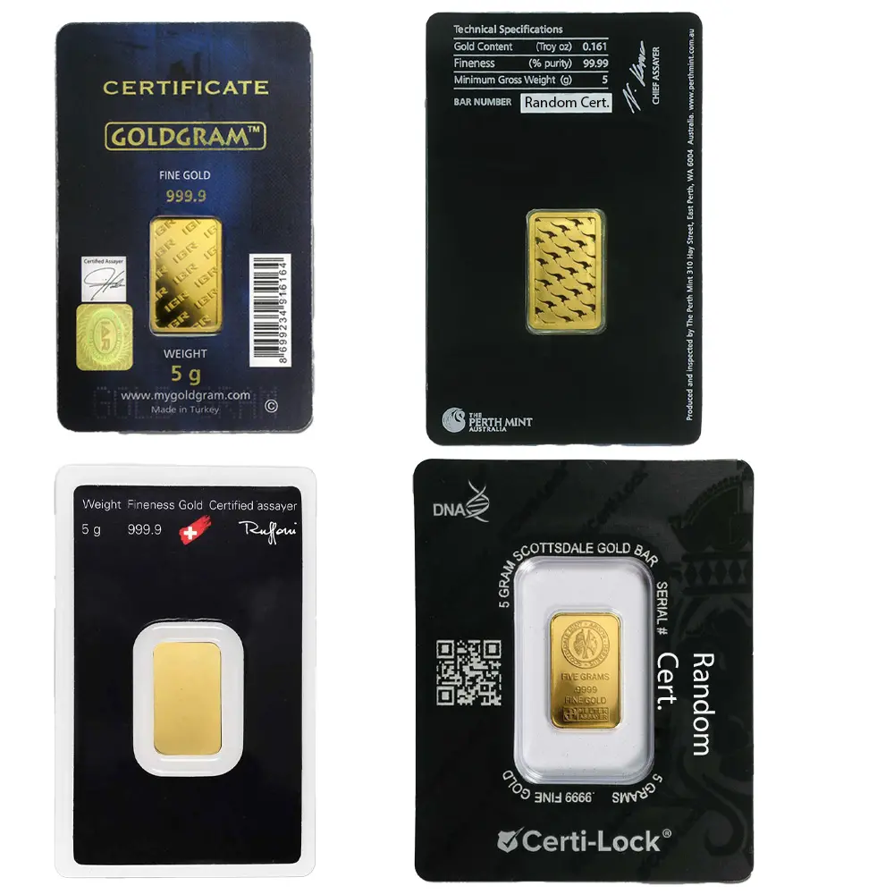 5 gram .9999 Gold Bar- Random Mint (In Assay) - Image 2
