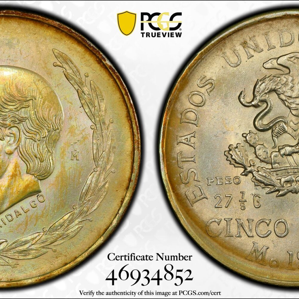 1954-Mo 5 Peso Mexico PCGS MS 65