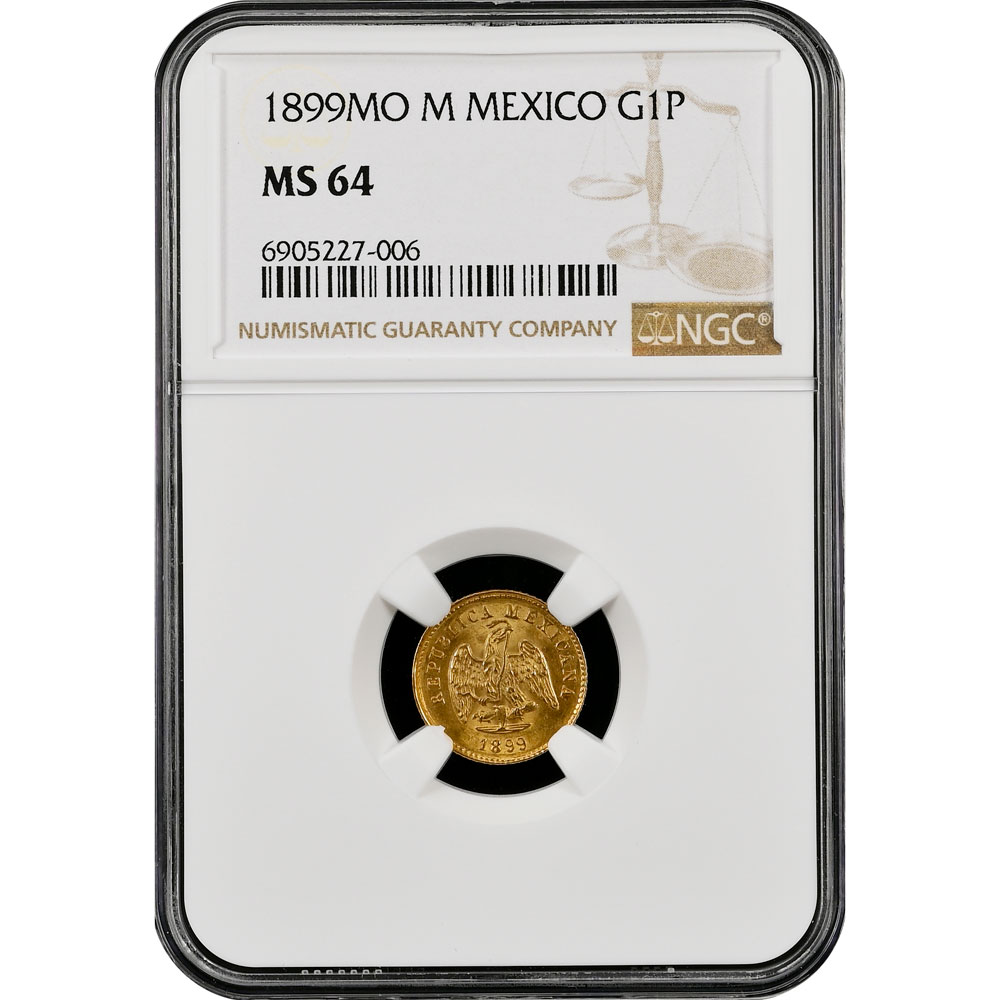 1899-Mo Un Peso Mexico Gold NGC MS 64