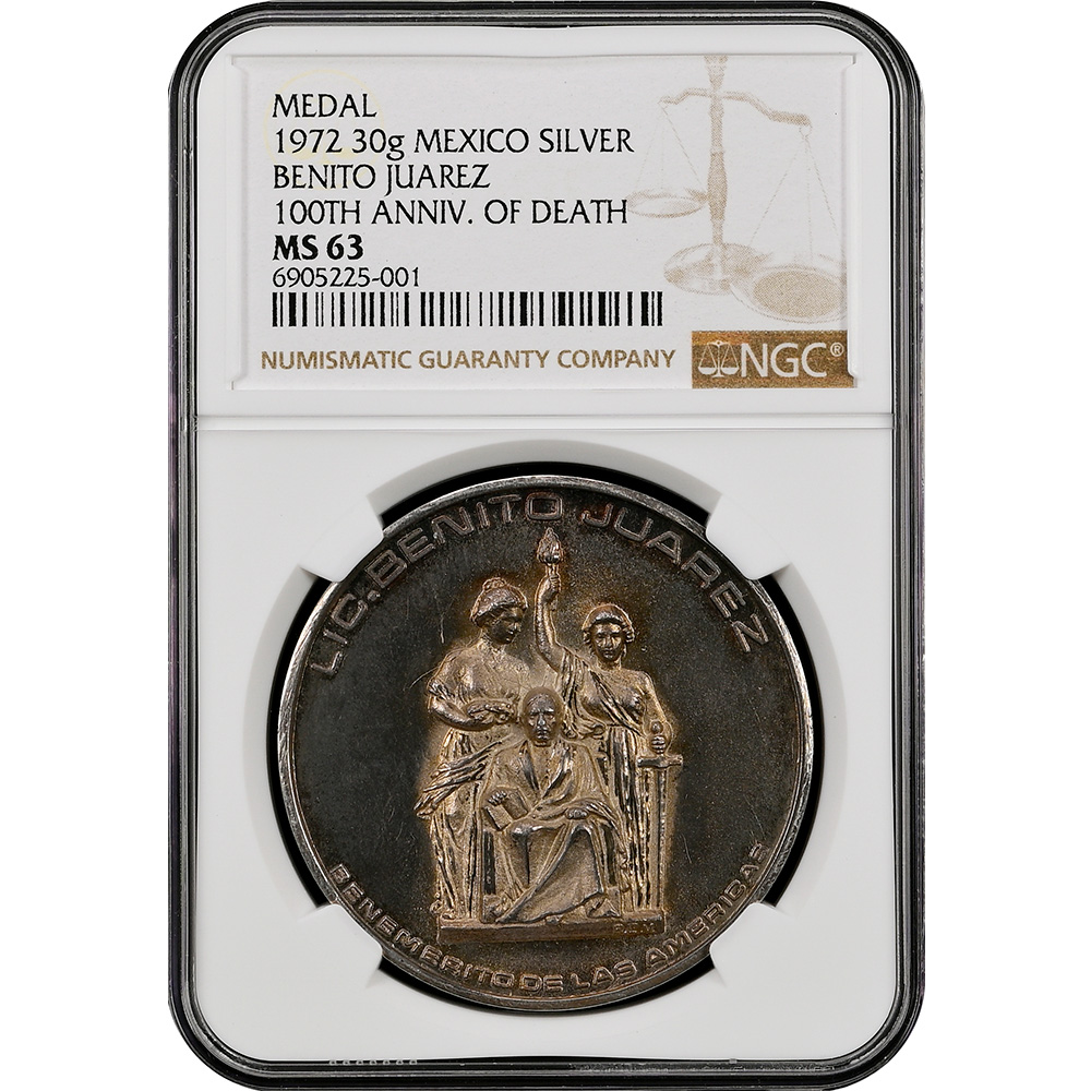 1972 Mexico Silver Benito Juarez 100th Anni. Of Death NGC MS 63