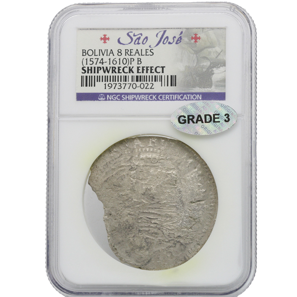 1574-1610 P B Bolivia 8 Reales NGC São José Shipwreck Effect