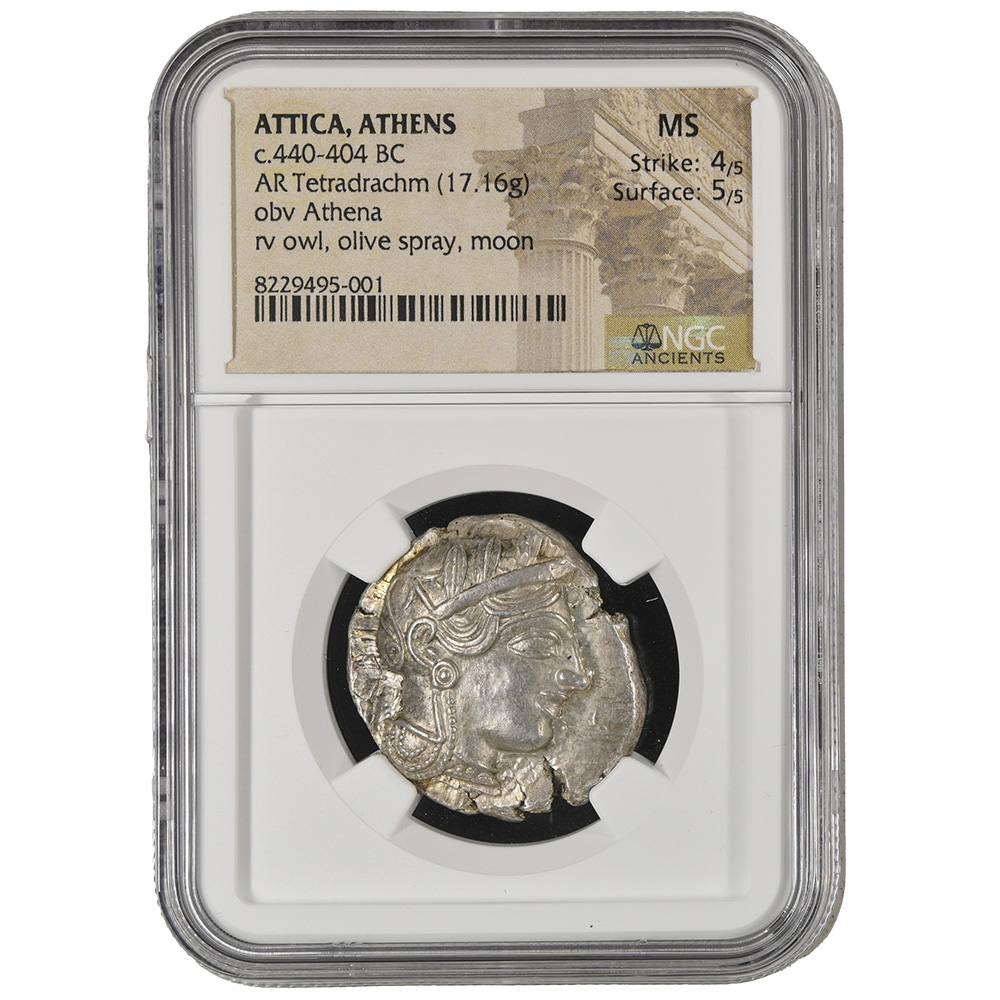 440-404 BC Attica Athens AR Tetradrachm Athena/Owl NGC MS Strike 4/5