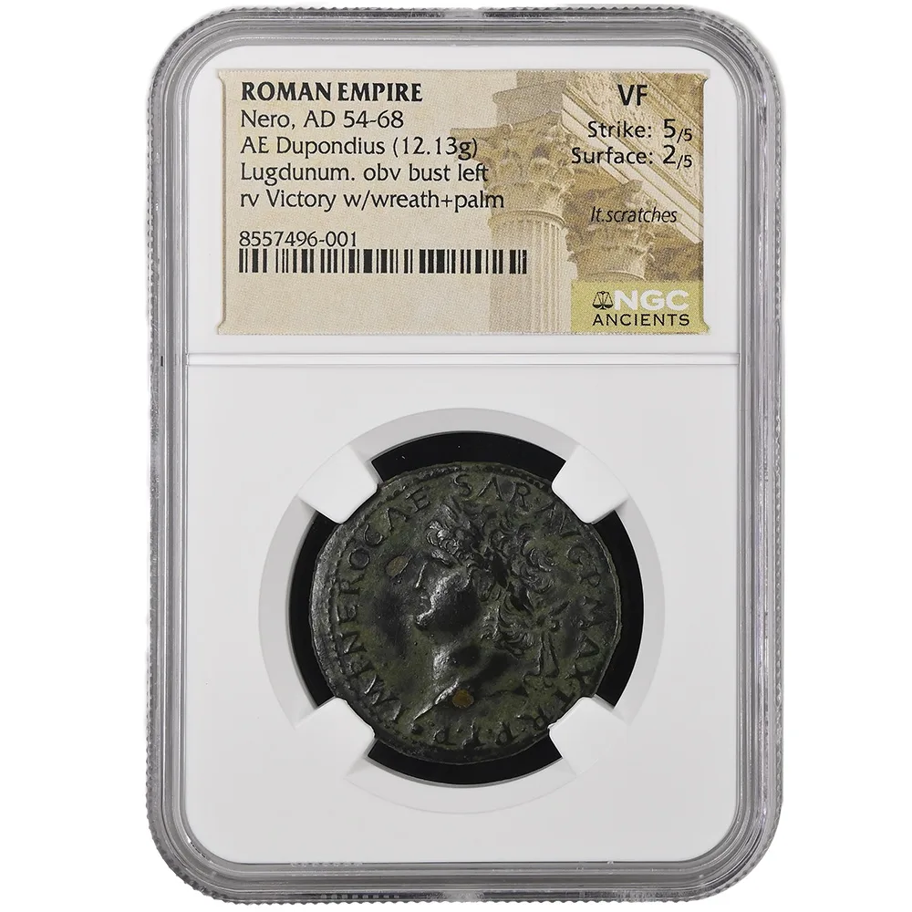 AD 54-68 Nero Roman Empire AE Dupondius Lungdum RIC I 604 NGC VF