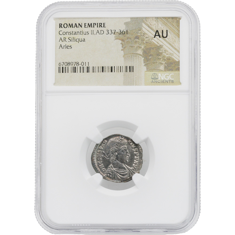 AD 337-361 Roman Empire Constantius II AR Siliqua Aries NGC AU