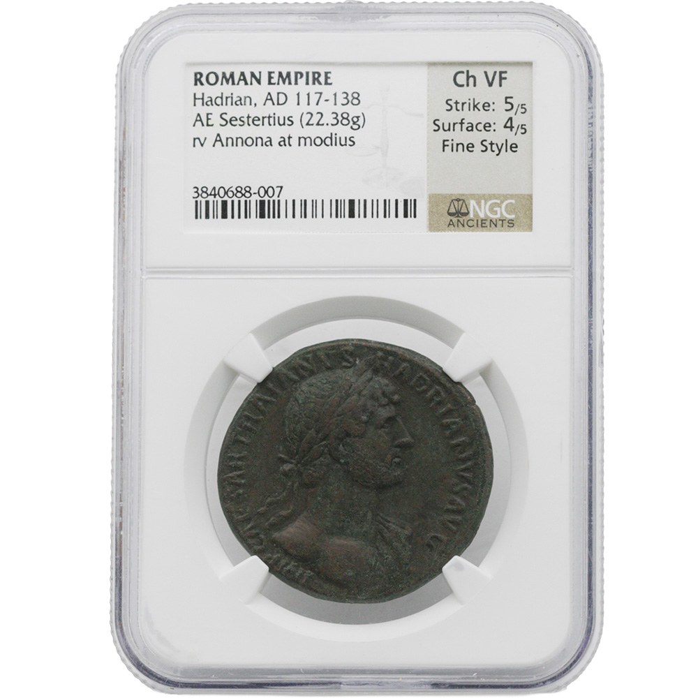 AD 117-138 Hadrian Roman Empire AE Sestertius NGC CH VF