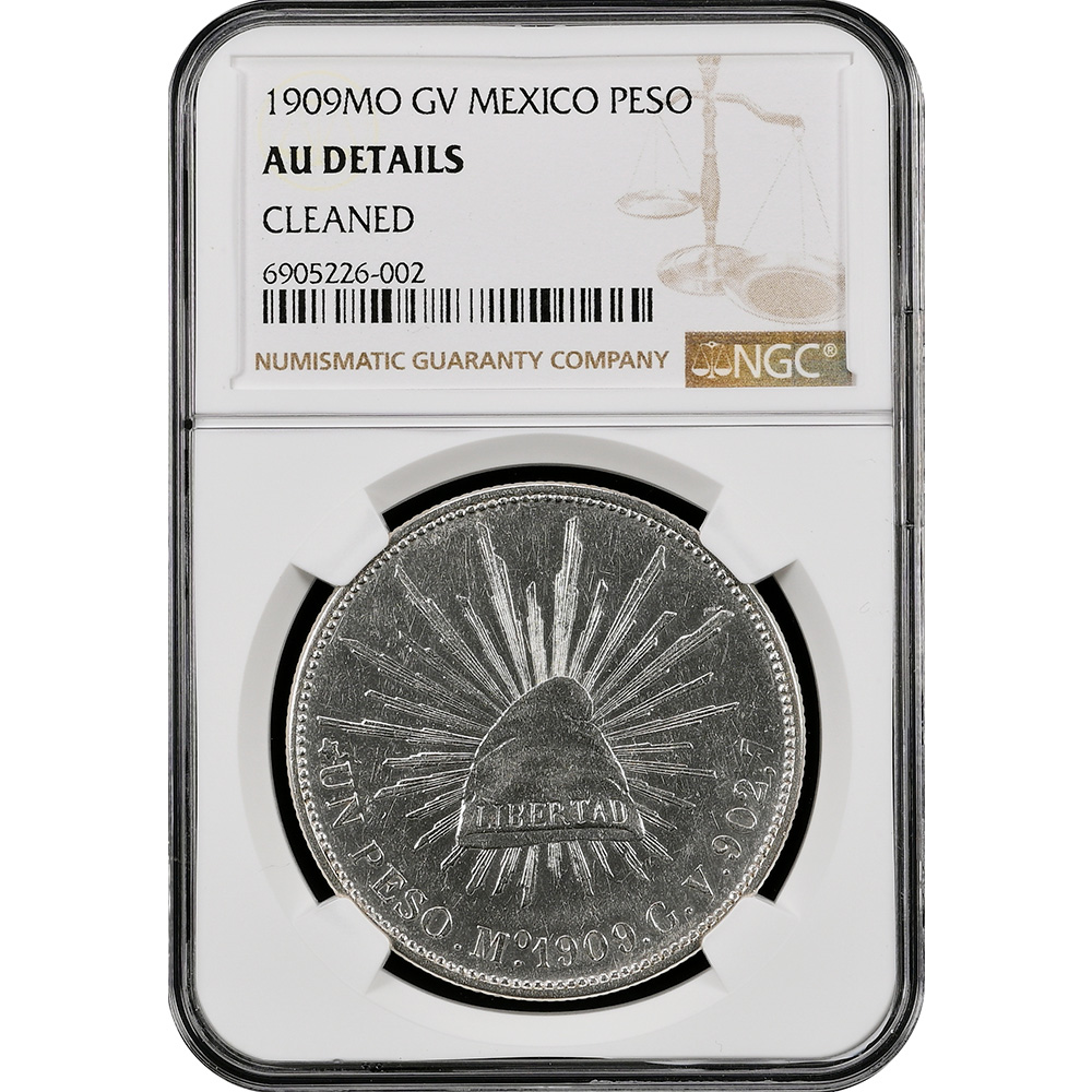 1909-Mo|GV Un Peso Mexico NGC AU Deatils Cleaned