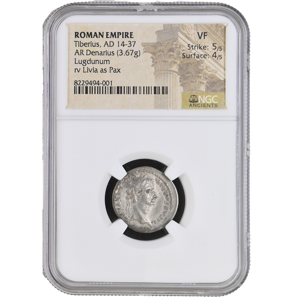 AD 14-37 Roman Empire Tiberus Lungdunum AR Tetradrachm NGC VF