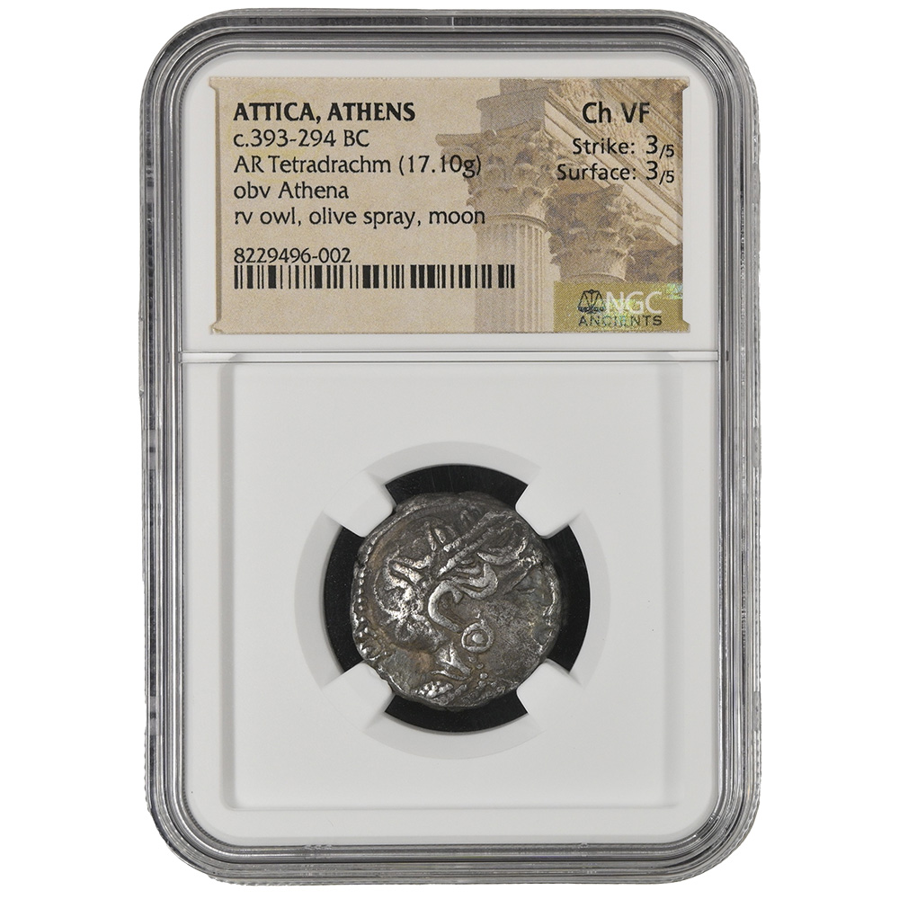 393-294 BC Attica Athens AR Tetradrachm Athena/Owl NGC CH VF