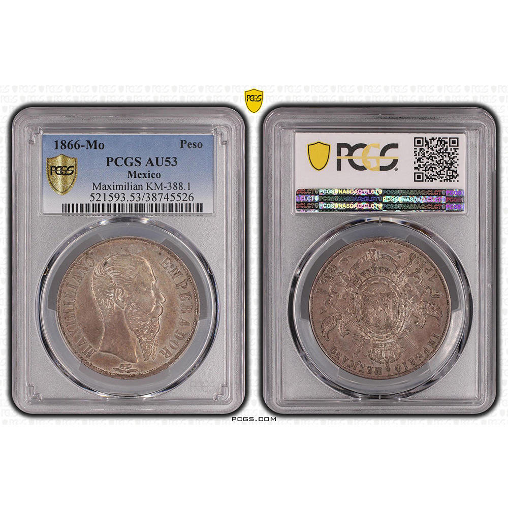 1866-Mo Mexico Maximilian Peso PCGS AU 53