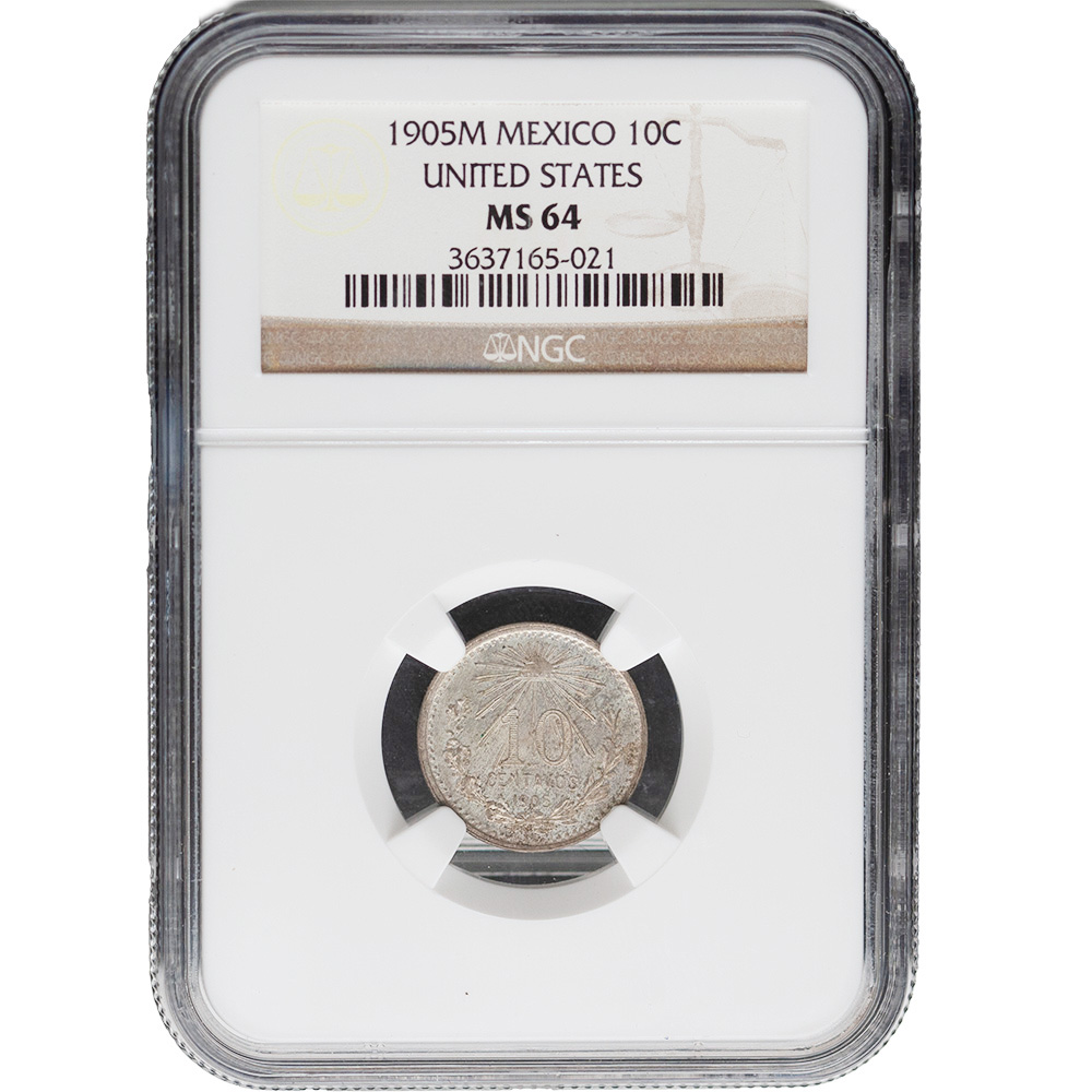 1905-M Mexico 10 Centavos NGC MS 64