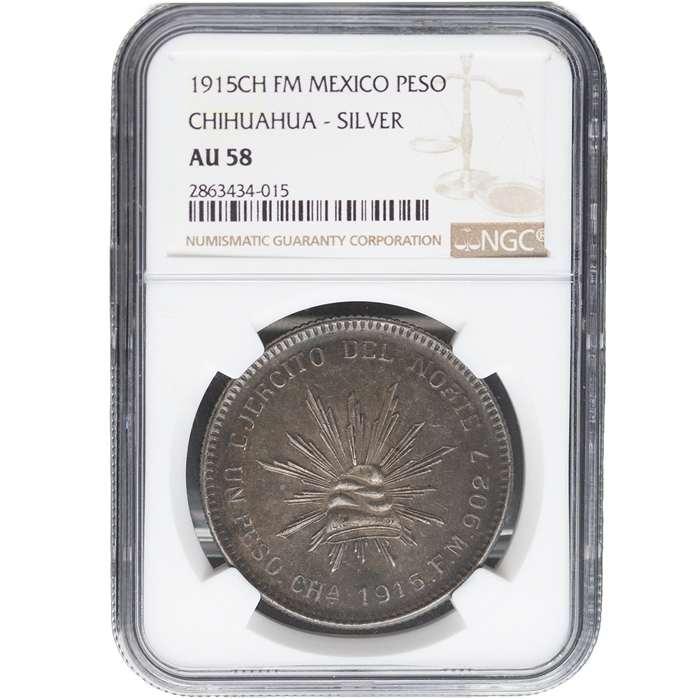 1915 Mexico Peso Chihuahua NGC AU 58