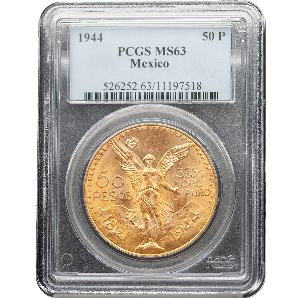 1944 Mexico Gold 50 Pesos PCGS MS 63