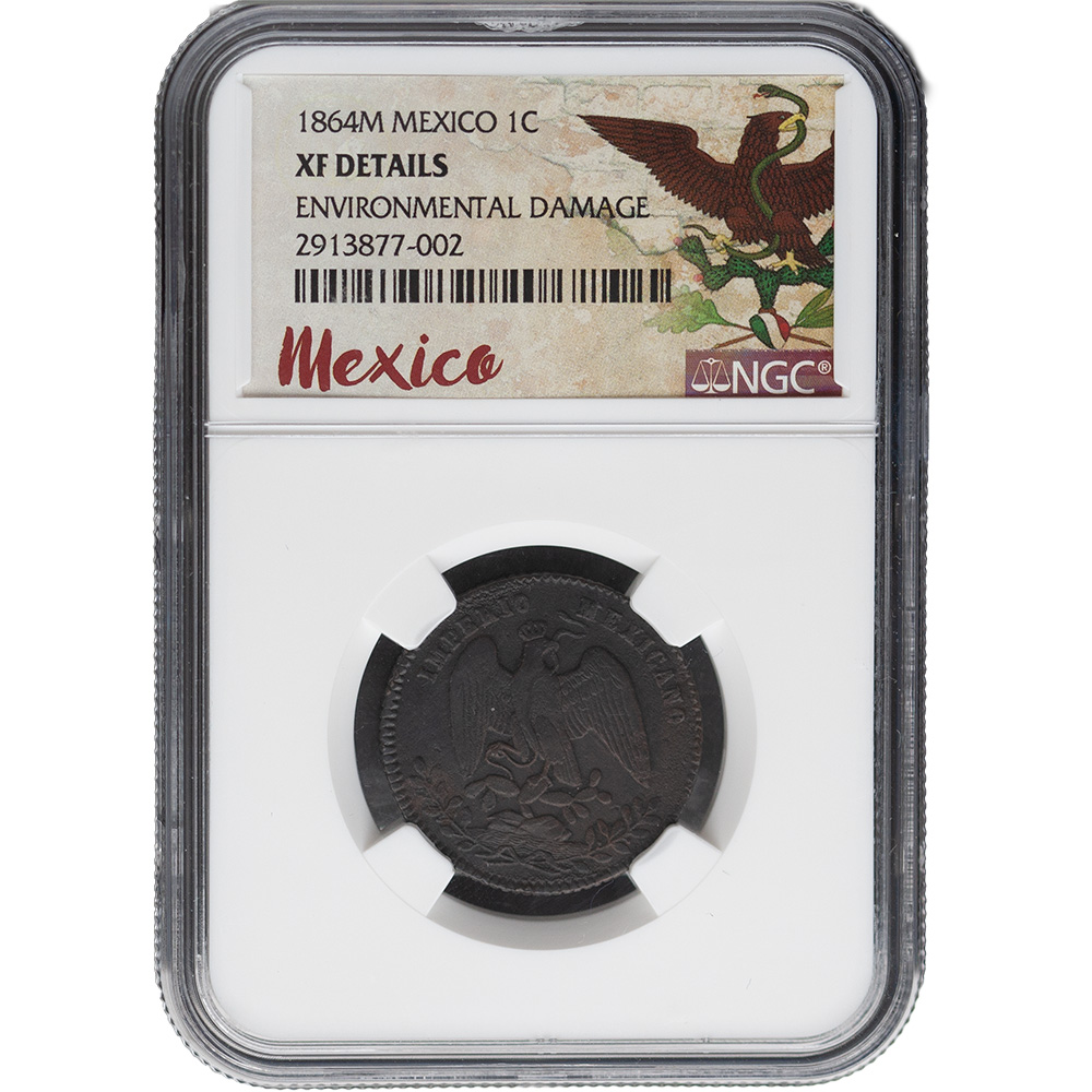 1864-M Mexico Un Centavo NGC XF Details - Evironmental Damage