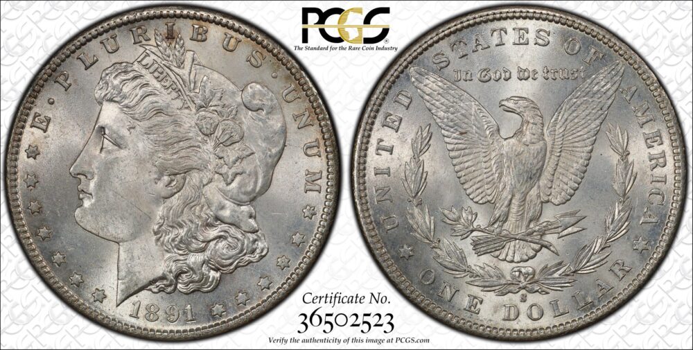 1891-S $1 Morgan Dollar PCGS MS63 - Image 2