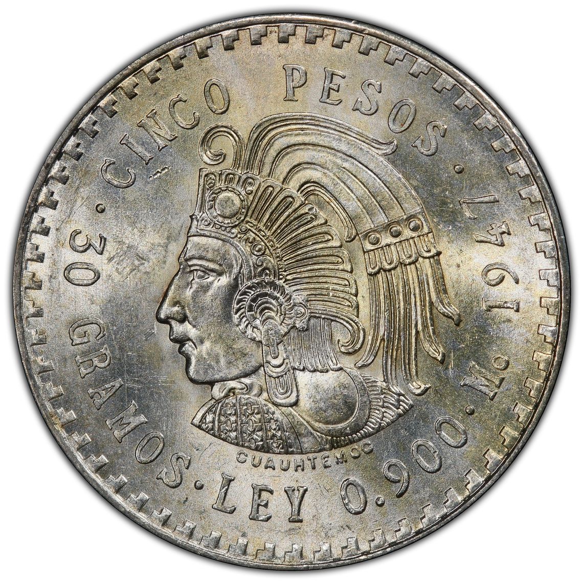 1947-Mo Mexico 5 Peso Cuauhtémoc PCGS MS 64