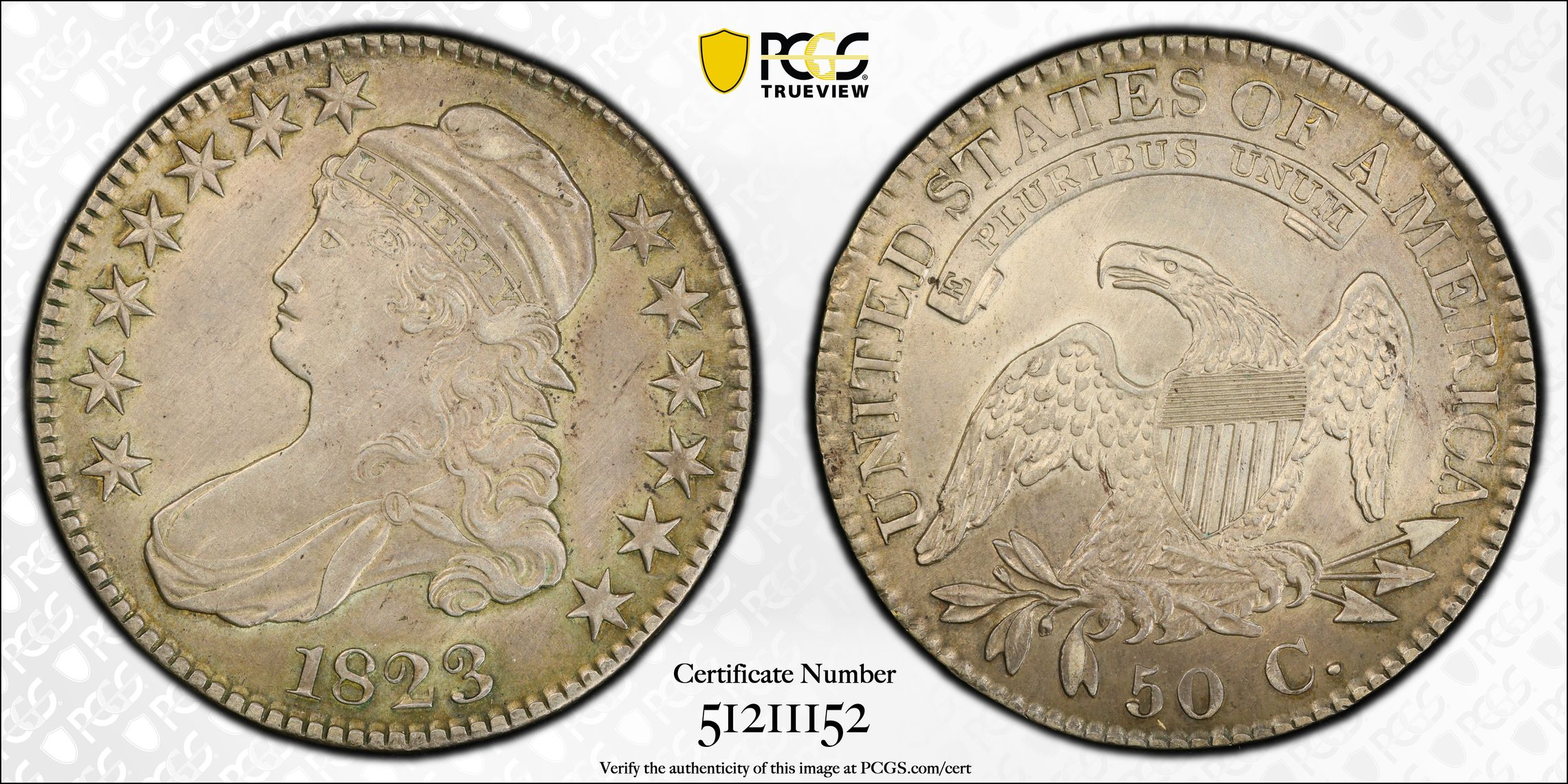 1823 50C Capped Bust Half Dollar PCGS AU Details - Image 2